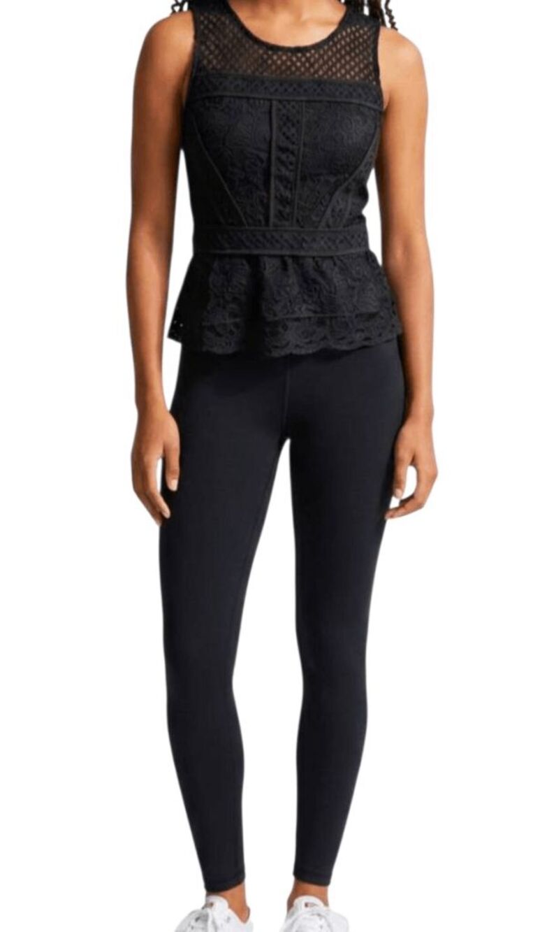 NWT SKIES ARE BLUE Ramilah Sleek Black Crochet Lace  Peplum Blouse Size XSP